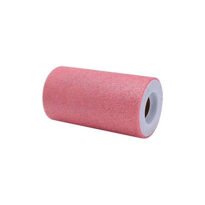 TULLE ROTOLO cm12,5x25mt ROSE GOLD GLITTER BIG