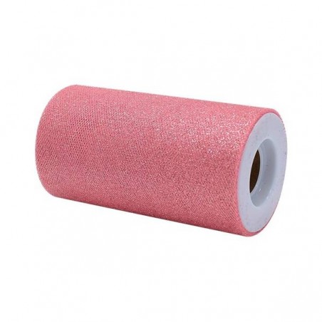 TULLE ROTOLO cm12,5x25mt ROSE GOLD GLITTER BIG