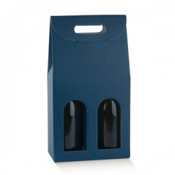 SCATOLA 2 BOTTIGLIE C/MANIGLIA E FIN. 18x9x38,5cm FIBRA BLU