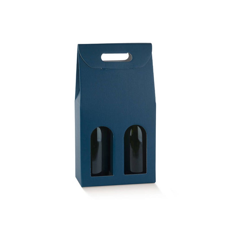 SCATOLA 2 BOTTIGLIE C/MANIGLIA E FIN. 18x9x38,5cm FIBRA BLU