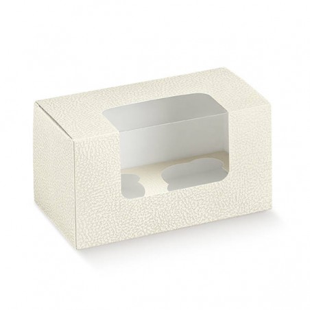 SCATOLA ASTUCCIO PORTA MUFFIN 2 FORI 18x9x10cm PELLE BIANCO 10pz