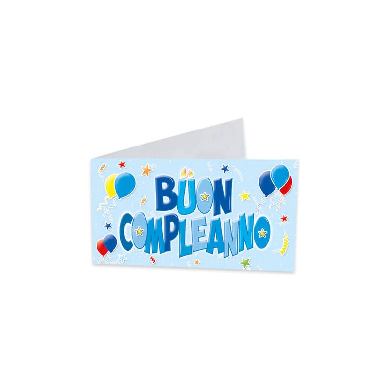 BIGLIETTINO BOMBONIERA 9x2,5cm BUON COMPLEANNO CELESTE 25pz