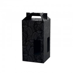 SCATOLA 4 BOTTIGLIE 18x18x39cm NERA FOGLIE