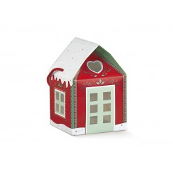SCATOLA CASETTA C/CORDINI 12x12x11cm RED LITTLE HOUSE