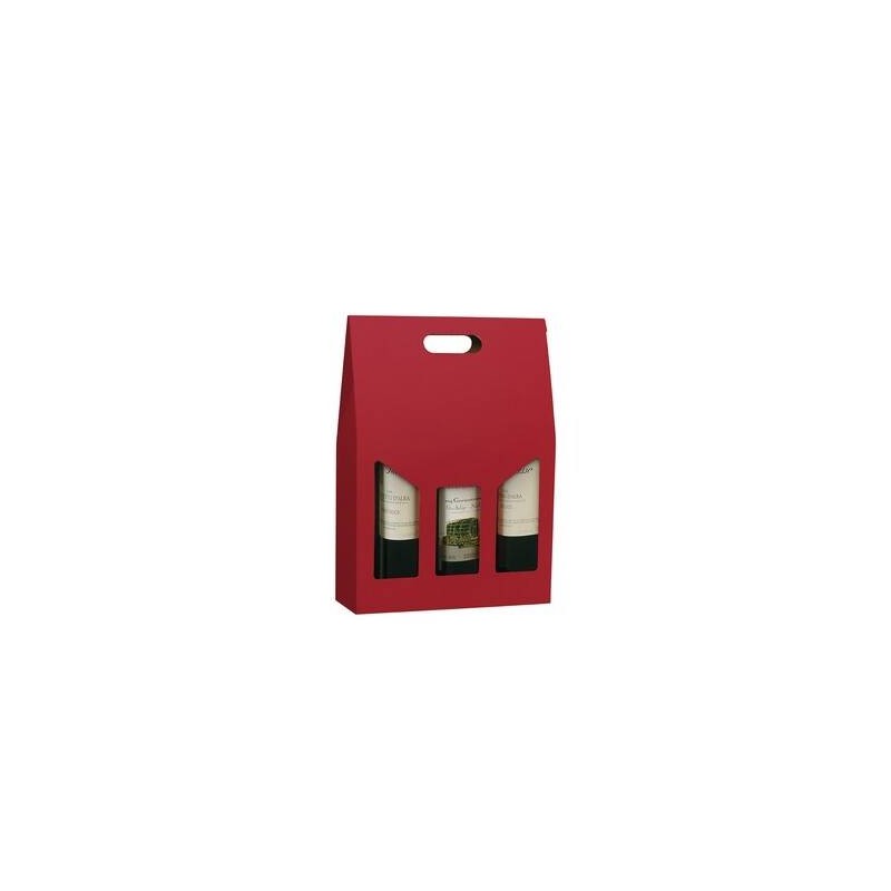 SCATOLA 3 BOTTIGLIE C/MAN.E FIN. 27x9x38cm ROSSO LISCIA