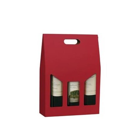 SCATOLA 3 BOTTIGLIE C/MAN.E FIN. 27x9x38cm ROSSO LISCIA
