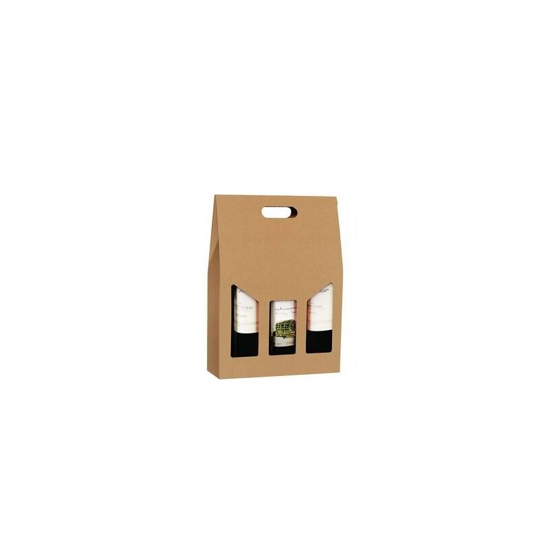 SCATOLA PORTA 3 BOTTIGLIE C/MAN.E FIN. AVANA 27x9x38cm