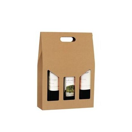 SCATOLA PORTA 3 BOTTIGLIE C/MAN.E FIN. AVANA 27x9x38cm