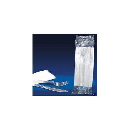 BIS FORCHETTA+COLTELLO+TOVAGLIOLO TRASPARENTI LUX PS RIUTILIZZABILI 100pz