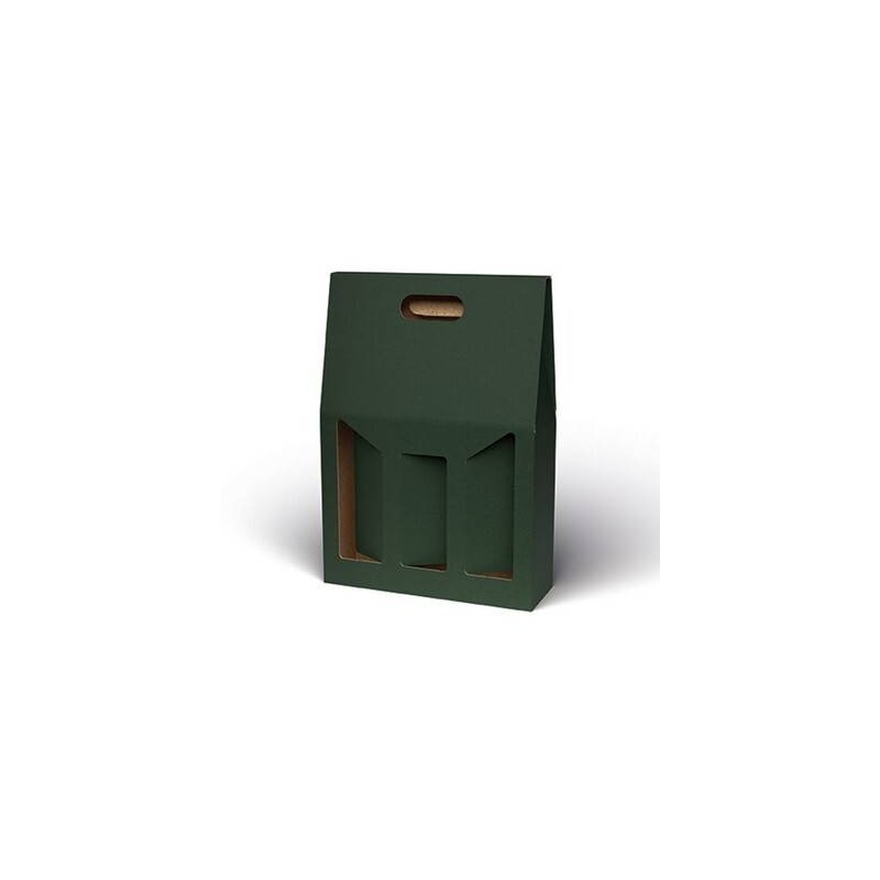 SCATOLA 3 BOTTIGLIE C/MAN. E FIN. 27x9x38cm VERDE LISCIA