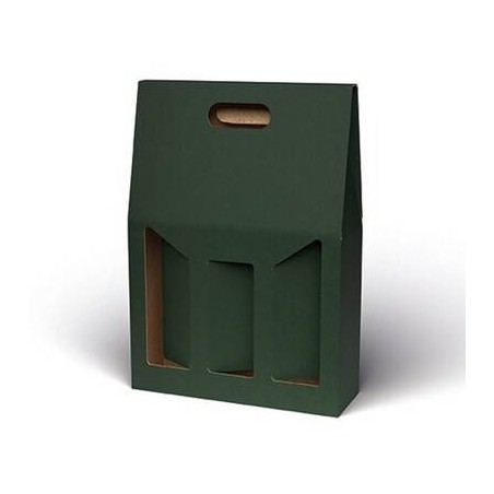 SCATOLA 3 BOTTIGLIE C/MAN. E FIN. 27x9x38cm VERDE LISCIA