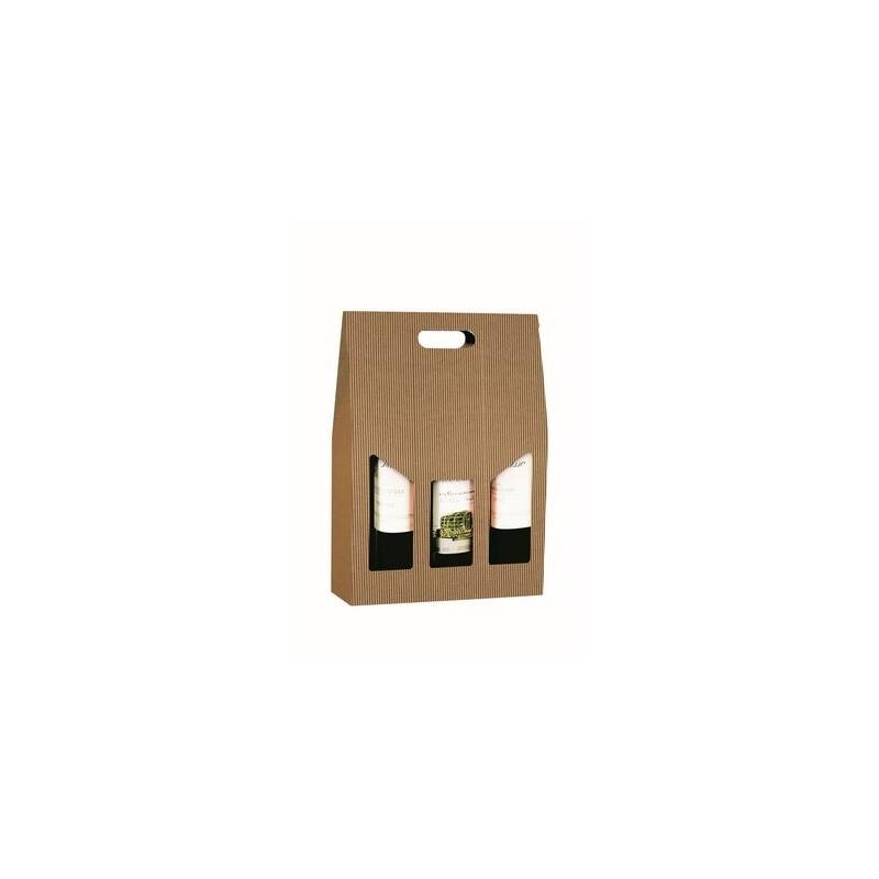 SCATOLA 3 BOTTIGLIE C/MAN. E FIN. 27x9x38cm ONDA AVANA
