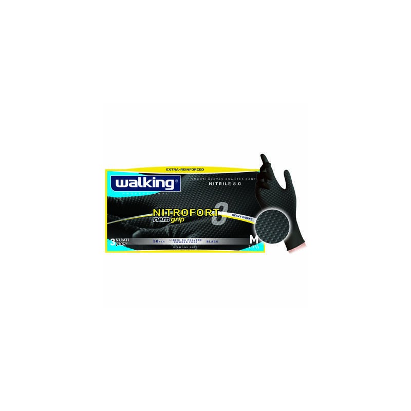 GUANTI NITRILE NITROFORT GRIP 8.0 WALKING NERO TG.XL 50pz