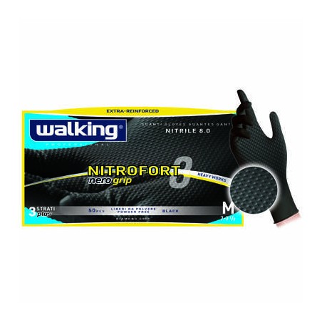 GUANTI NITRILE NITROFORT GRIP 8.0 WALKING NERO TG.XL 50pz