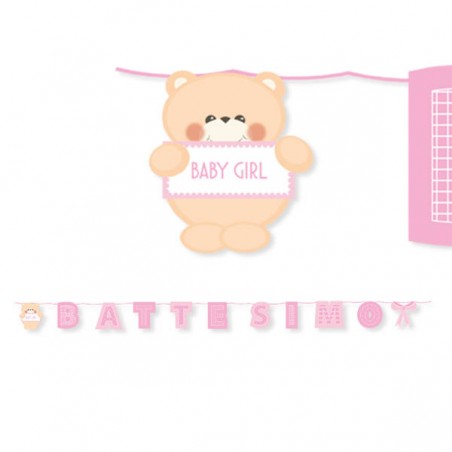 FESTONE MAXI BATTESIMO TEDDY ROSA 6MT