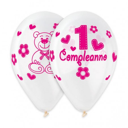 PALLONCINI ALL AROUND PRIMO COMPLEANNO ROSA ø30cm 10pz
