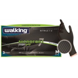 GUANTI NITRILE NITROFORT 7 GRIP WALKING NERO TG.M 50pz