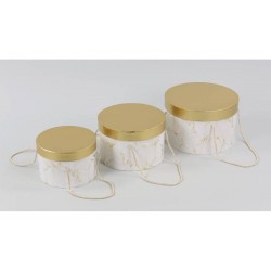 SCATOLA TONDA CON FIORI ORO-BIANCO ø27x17cm 1pz