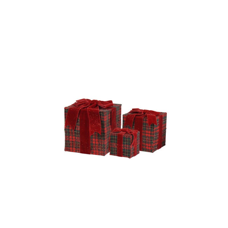 PACCO REGALO CON FIOCCO IN VELLUTO ROSSO 20x20x22cm