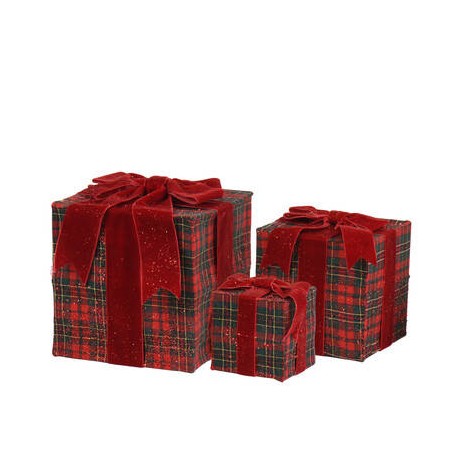 PACCO REGALO CON FIOCCO IN VELLUTO ROSSO 20x20x22cm