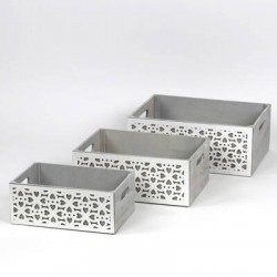 CASSETTA IN LEGNO RETTANGOLO CON DECO GRIGIO 38x28x15cm 1/3