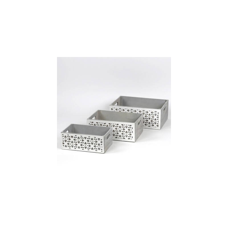 CASSETTA IN LEGNO RETTANGOLO CON DECO GRIGIO 38x28x15cm 1/3