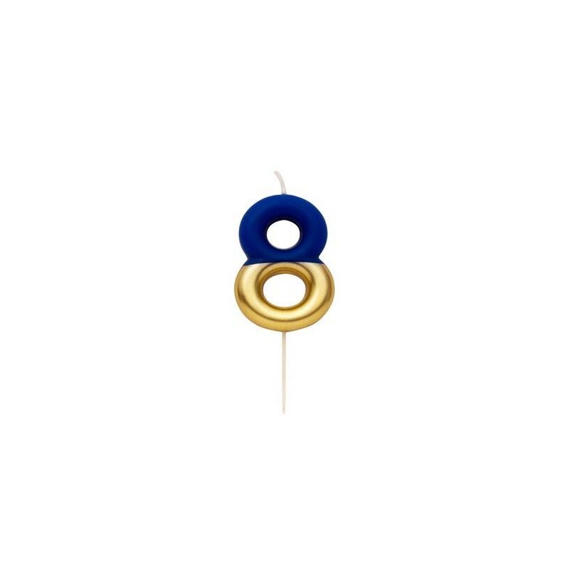 CANDELINA NUMERO 8 BLU/ORO 10,5cm