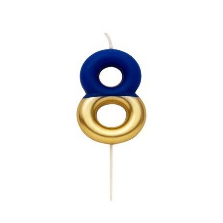 CANDELINA NUMERO 8 BLU/ORO 10,5cm