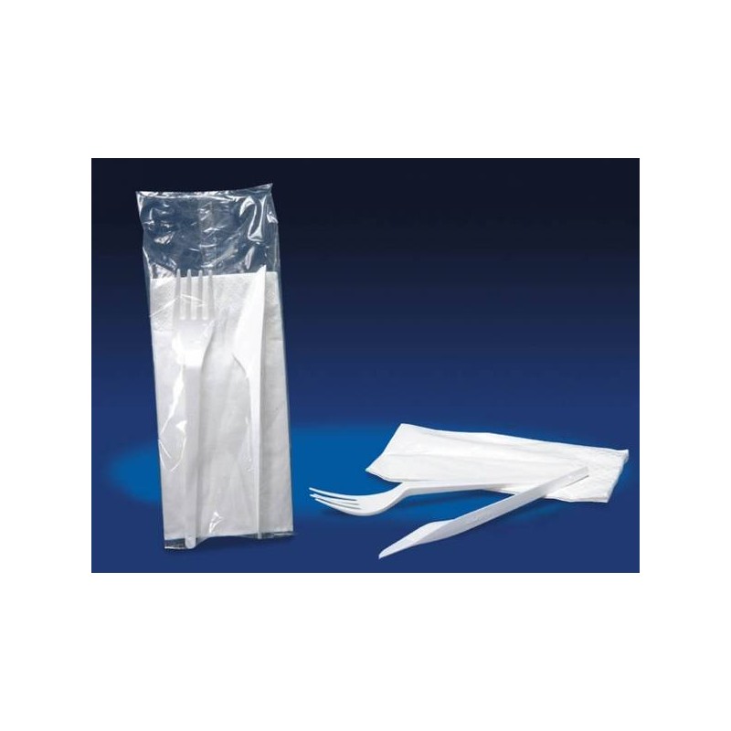 BIS FORCHETTA+COLTELLO+TOVAGLIOLO BIANCO ECO LUX RIUTILIZZABILI 100pz