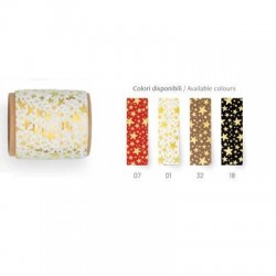 ROCCHETTO NASTRO C/STAMPA STELLINE ORO 68360  mm10x10mt COLORI ASS.TI 1pz