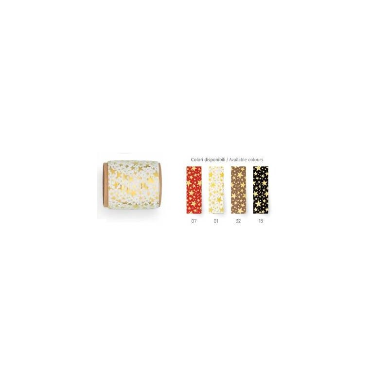 ROCCHETTO NASTRO C/STAMPA STELLINE ORO 68360  mm10x10mt COLORI ASS.TI 1pz