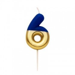 CANDELINA NUMERO 6 BLU/ORO 10,5cm