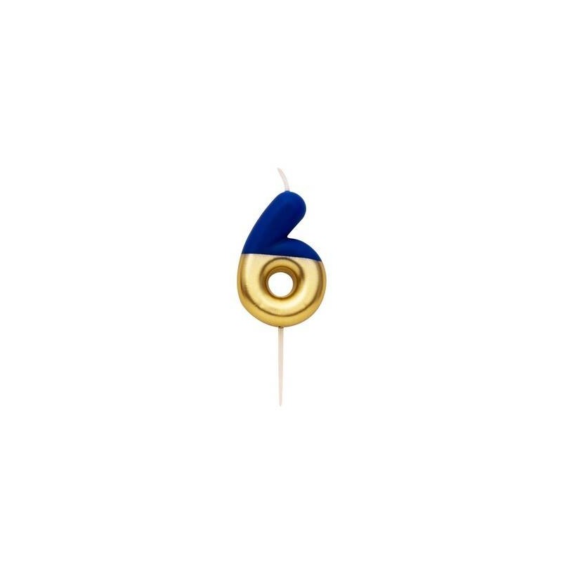 CANDELINA NUMERO 6 BLU/ORO 10,5cm