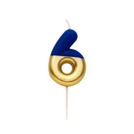 CANDELINA NUMERO 6 BLU/ORO 10,5cm