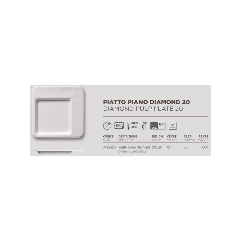 PIATTI DIAMOND POLPA 20x20 BIO COMPOSTABILI 50pz JUNGLE