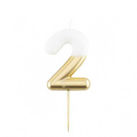 CANDELINA NUMERO 2 BIANCO/ORO 10,5cm