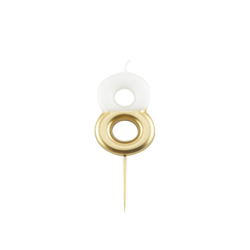 CANDELINA NUMERO 8 BIANCO/ORO 10,5cm