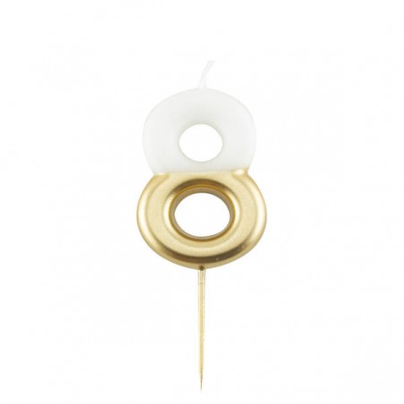 CANDELINA NUMERO 8 BIANCO/ORO 10,5cm
