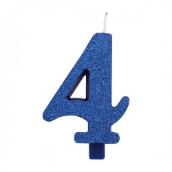 CANDELINA NUMERO 4 GLITTER BLU 9,5cm