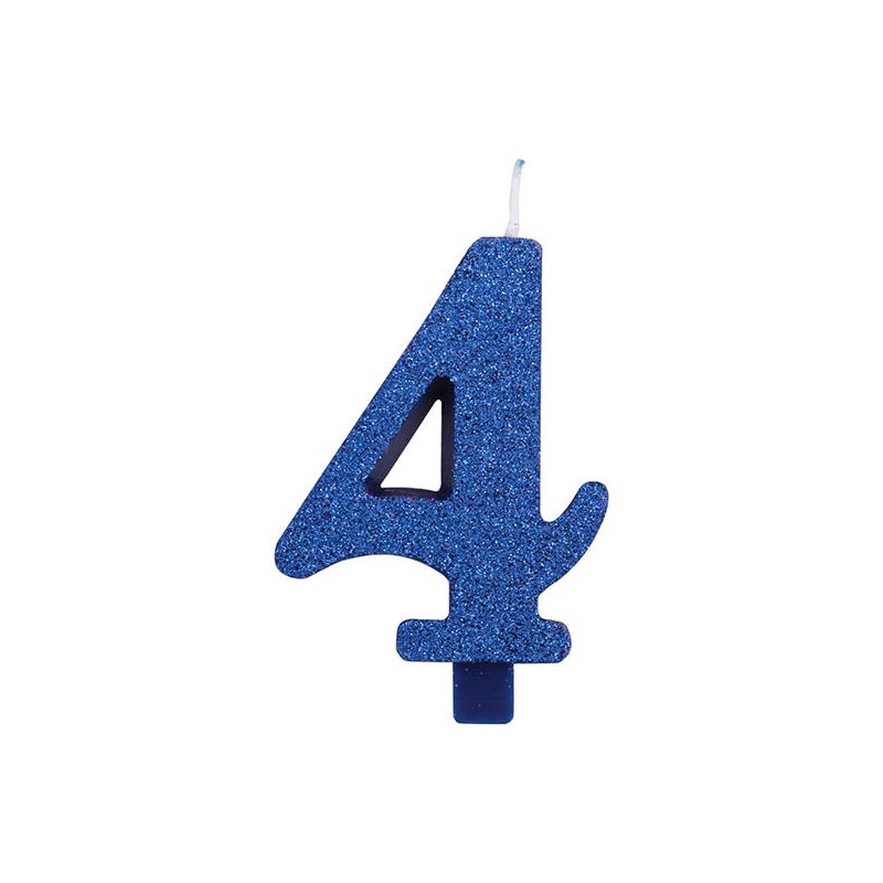 CANDELINA NUMERO 4 GLITTER BLU 9,5cm