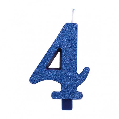 CANDELINA NUMERO 4 GLITTER BLU 9,5cm