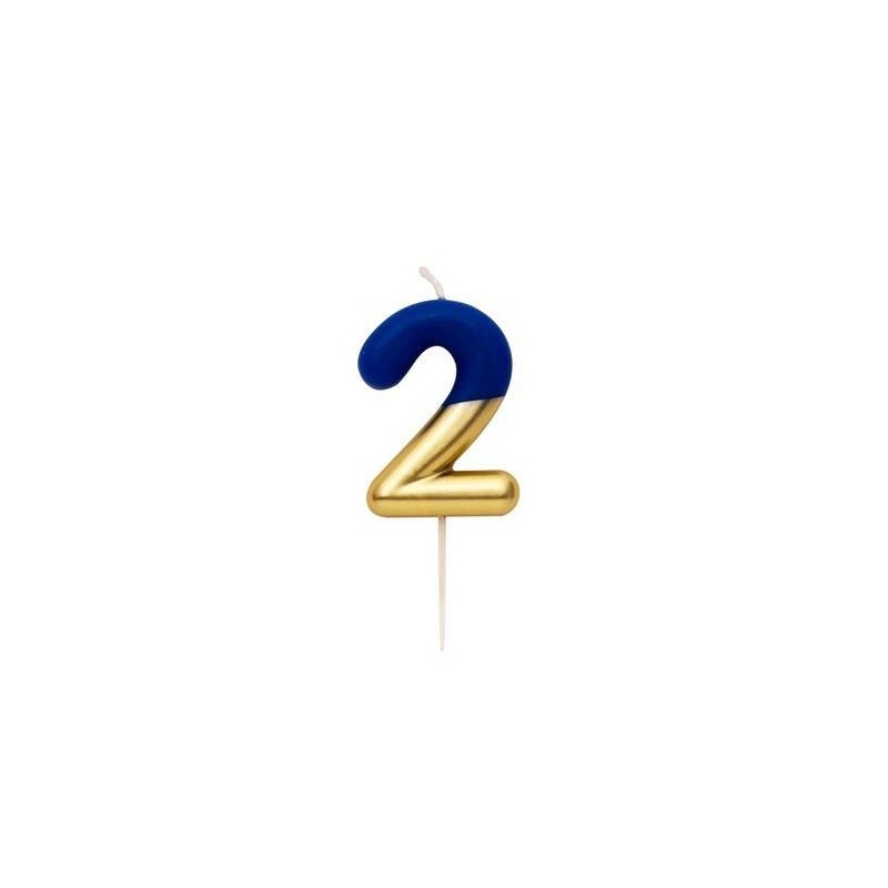 CANDELINA NUMERO 2 BLU/ORO 10,5cm