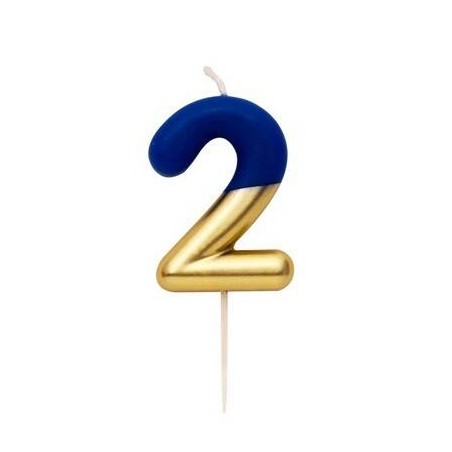 CANDELINA NUMERO 2 BLU/ORO 10,5cm