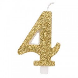 CANDELINA NUMERO 4 GLITTER ORO 9,5cm