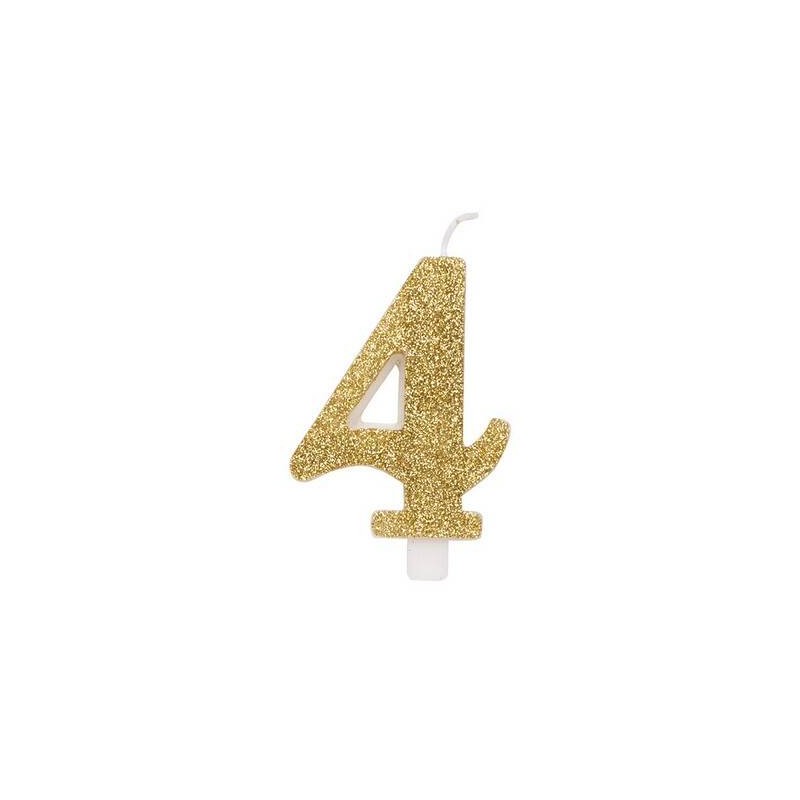 CANDELINA NUMERO 4 GLITTER ORO 9,5cm