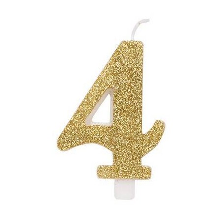 CANDELINA NUMERO 4 GLITTER ORO 9,5cm