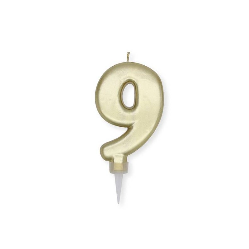 CANDELINA NUMERO 9 PLUMP ORO METAL 10cm
