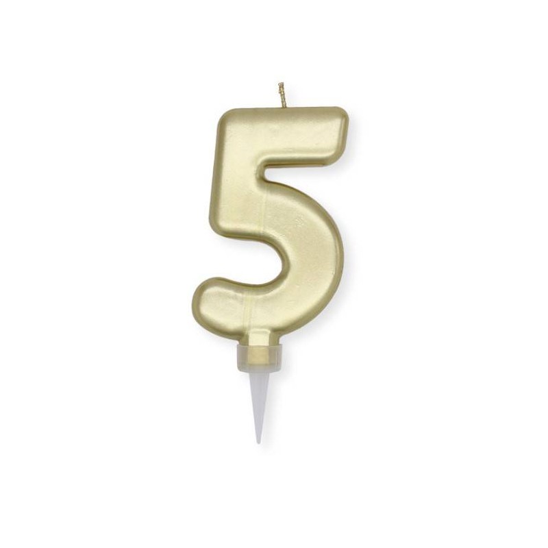 CANDELINA NUMERO 5 PLUMP ORO METAL 10cm