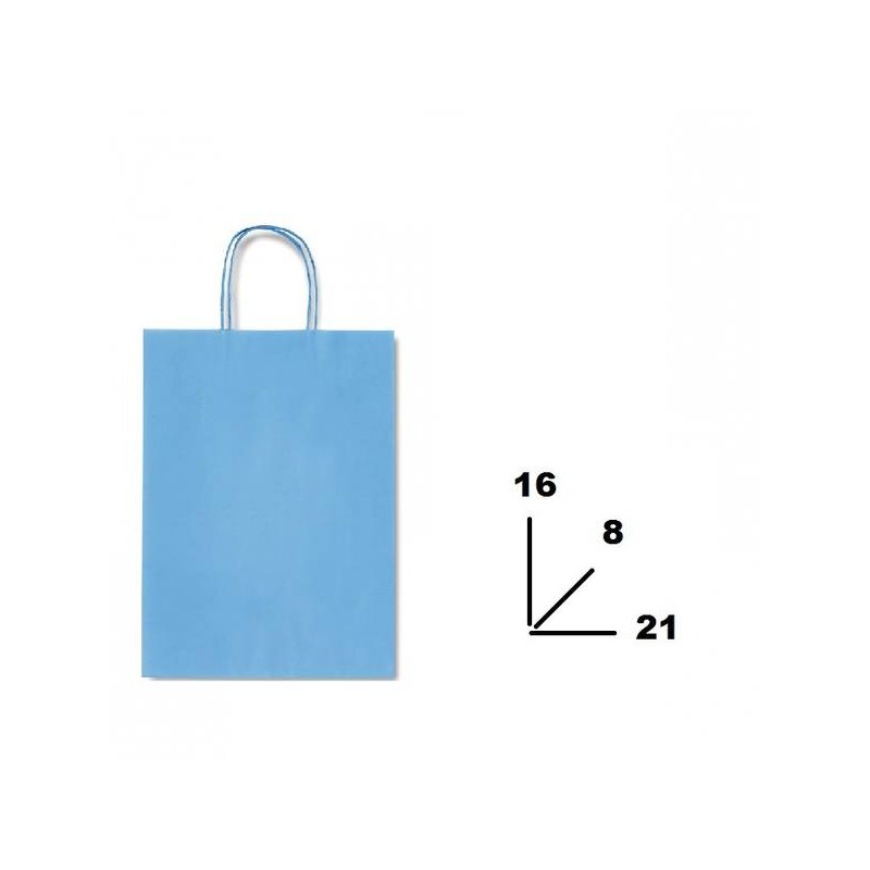 BORSA CARTA COLOR MIS.16+8x21cm AZZURRO 744
