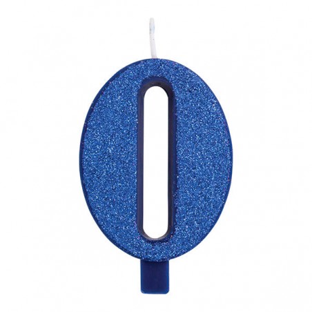 CANDELINA NUMERO 0 GLITTER BLU 9,5cm